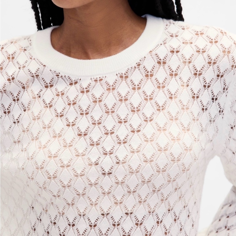 NEW-GAP White Open-Knit Long Sleeve Sweater